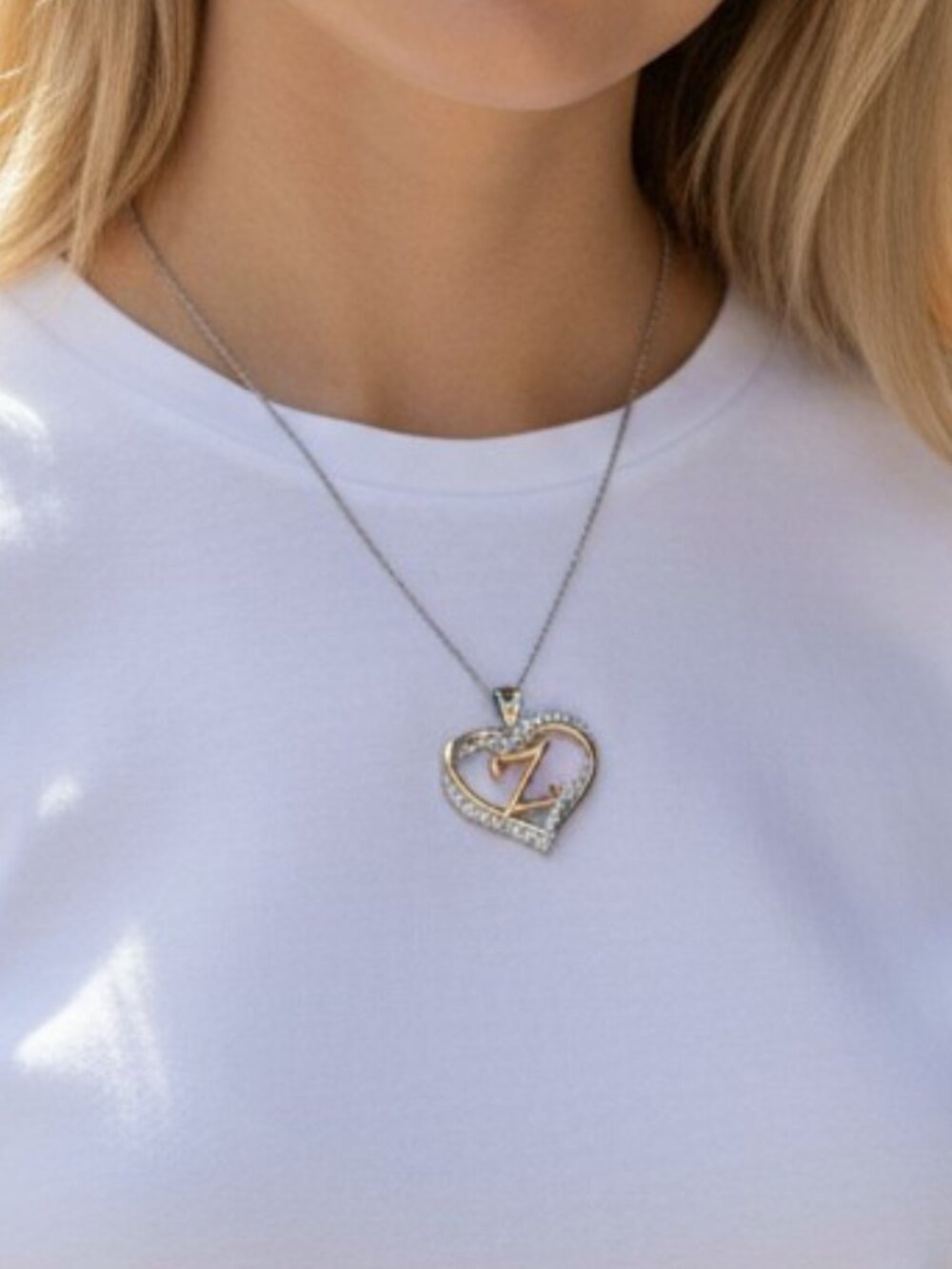 Derdaln Elegant Letter "Z" Heart Neckless with Crystal Initial Charm